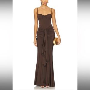 Lover & Friends Elegant Brown Evening Gown Maxi Dress